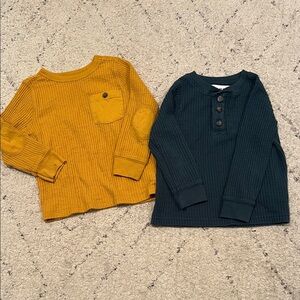 Kids' Mustard and Forest Green Waffle Knit 2T Long Sleeve